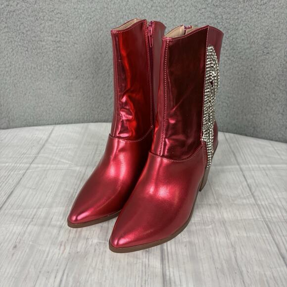 Chase & Chloe Women's Western Mid Calf Boots Cowgirl Size 7.5 Fuchsia Metallic - Picture 6 of 15